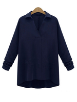 Casual Women Long Sleeve V Neck Loose Solid T-Shirt
