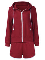 Casual Women Long Sleeve Zipper Two-piece Shorts Suits