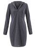 Casual Women Long Sleve V Neck Button Slim Hooded Mini Dress