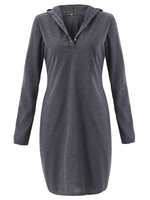 Casual Women Long Sleve V Neck Button Slim Hooded Mini Dress