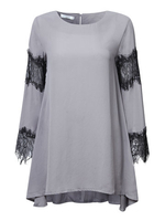 Casual Women Loose Lace Patchwork Long Sleeve Mini Dress