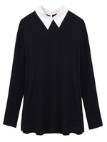 Casual Women Loose Long Sleeve Stitching Chiffon Lapel Blouse