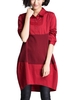Casual Women Loose Patchwork Long Sleeve Lapel Mini Dress