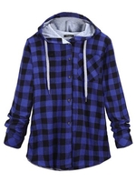 Casual Women Loose Plaid Long Sleeve Hooded Jacket