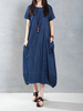 Casual Women Loose Short Sleeve Pockets Denim Lantern Dress
