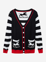 Casual Women Loose V Neck Print Knit Stripe Cardigan