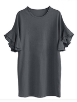 Casual Women Lotus Leaf Sleeve Solid Color T-Shirt