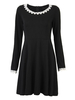 Casual Women Low Cut Lace Collar Long Sleeve Mini Dress