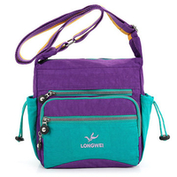 Casual Women Nylon Waterproof Candy Color Multi-Pocket Shoulder Bag Crossbody Bag