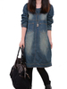 Casual Women O-Neck Adjustable Sleeve Pockets Denim Dress