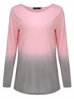 Casual Women O-Neck Long Sleeve Gradient Color Cotton T-shirt