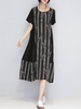Casual Women O-Neck Short Sleeves Stripe Print Dresses