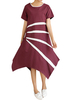 Casual Women O-Neck Stripe Asymmetric Hem Linen Dress