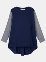Casual Women Patchwork Long Sleeve O-neck Chiffon Blouse