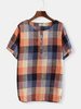 Casual Women Plaid O-Neck Short Sleeve Pullover T-Shirt