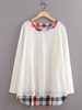 Casual Women Plaid Patchwork Embroidery Long Sleeve High Low Blouse