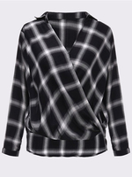 Casual Women Plaid V-Neck Long Sleeve Cross Tops
