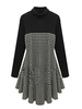 Casual Women Plus Size High Collar Plaid Patchwork Dress