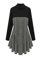 Casual Women Plus Size High Collar Plaid Patchwork Dress