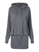 Casual Women Plus Size Hooded Batwing Pullover Mini Dress