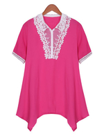 Casual Women Plus Size Lace Splicing Loose T-shirt
