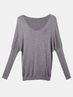 Casual Women Plus Size V Neck Bat Sleeve Pullover Sweater