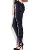 Casual Women Pockets PU Leather Patchwork Mid Waist Stretch Pants