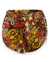 Casual Women Printed Elastic Waist Tassel Stitching Beach Shorts