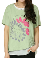 Casual Women Printed Frog Fake Two-Piece Pullover T-Shirt