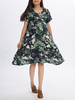 Casual Women Printing O-Neck Short Sleeve Cotton Linen Dress