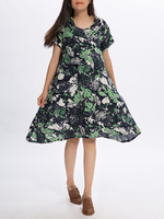 Casual Women Printing O-Neck Short Sleeve Cotton Linen Dress