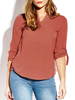 Casual Women Pure Color Adjustable Sleeve V-Neck Shirt