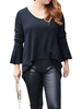 Casual Women Pure Color V-neck Bat Sleeve Blouse