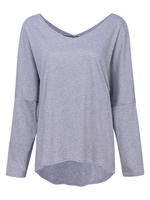 Casual Women Pure Color V-Neck Batwing Sleeve High Low Tops
