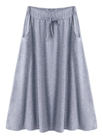 Casual Women Ruffles Elastic High Waist Pure Color Pocket Skirt