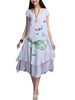 Casual Women Ruffles Lotus Printed Linen Dress