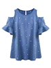 Casual Women Ruffles Sleeve Little Stars Printed Off Shoulder T-Shirt