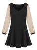 Casual Women Ruffles Slim Chiffon Patchwork V Neck Skater Dress
