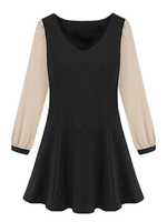 Casual Women Ruffles Slim Chiffon Patchwork V Neck Skater Dress