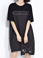 Casual Women Short Sleeve Irregular Hem Patchwork Dresses
