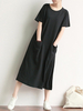 Casual Women Short Sleeve Pocket Pure Color Mid-Long Dresses