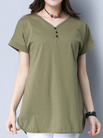 Casual Women Short Sleeve Side Split Cotton T-shirts