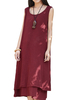 Casual Women Sleeveless Drawstring Fake Two Pieces Cotton Linen Pullover Dress