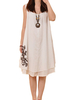 Casual Women Solid Bow Embroidery Sleeveless Linen Mini Dress