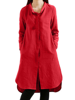 Casual Women Solid Button Stand Collar High Low Dress
