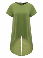 Casual Women Solid Chiffon Patchwork Back Split High Low Tops