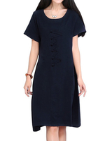 Casual Women Solid Color Button A-Line Linen Dress
