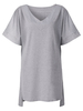Casual Women Solid Color V-Neck High Low T-Shirt