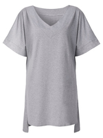 Casual Women Solid Color V-Neck High Low T-Shirt