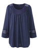 Casual Women Solid Crochet Hollow Out Long Sleeve Tops